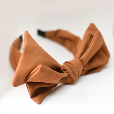 Ozdobna opaska do włosów brązowa z kokardką