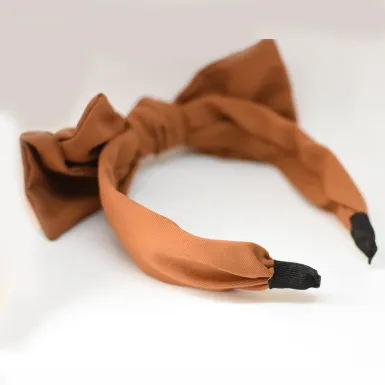 Ozdobna opaska do włosów brązowa z kokardką 2