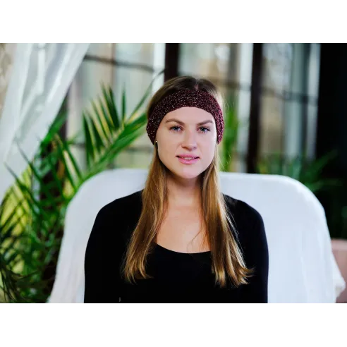 Opaska szydełkowa - bordowa z ozdobną nitką