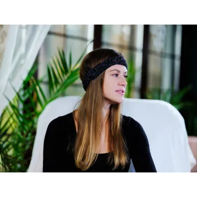 Opaska szydełkowa - ciemna z kolorową nitką